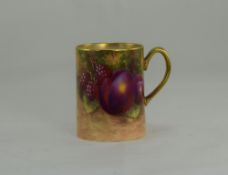 Royal Worcester - Fine Hand Painted Miniature and Excellent Quality Coffee Can ' Fallen Fruits '