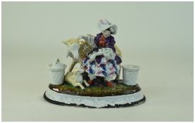 A Late 19th Century German Hand Painted Porcelain Figure - Shepherdess With Sheep and Lamb. c.1880.