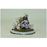 A Late 19th Century German Hand Painted Porcelain Figure - Shepherdess With Sheep and Lamb. c.1880.
