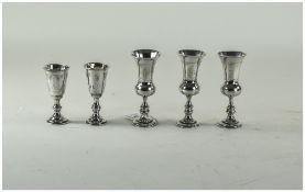 Judaica - Five Antique Silver Kiddush Cups, Engraved to Bodies. Hallmark Birmingham 1912.