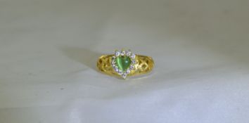 22ct Gold Set Emerald and White Stone Cluster Ring,