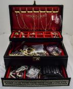 Leatherette Jewellery Box With Drawers Containing A Quantity Of Costume Jewellery Comprising