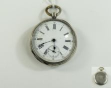 Swedish - Vintage Silver Open Faced Key wind Pocket Watch, Features White Porcelain Dial, 15 Rubies,