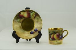 Royal Worcester Fine Hand Painted - Cup and Saucer ' Fallen Fruits ' Stillife, Peaches and Berries.