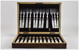 Early 20thC Set Of Twelve Knives And Forks Silver Plated With Mother Of Pearl Handles Complete In