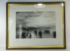 Victorian Framed And Glazed Engraving After Turner, Approach To Venice Dated 1859,