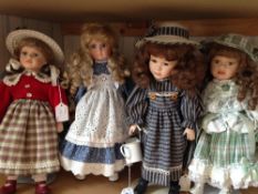 Collection Of Four Modern Display Dolls, Bisque Heads,