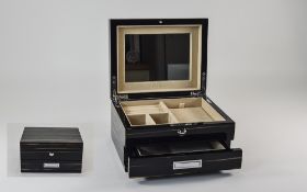 Stratton Deluxe Black Lacquered Jewellery Lidded Box with Fitted Interior and Mirror + Drawer and