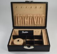 Stratton Deluxe - Black Leather Jewellery Box with Fitted Interior etc, Chrome Lock.