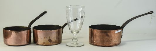 Set Of 3 Graduating Copper Finish Saucepans With Cast Metal Handles,