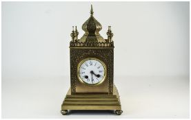 A French Late 19th Century Architectural Brass Cased Mantel Clock with Spring Driven 8 Day Striking