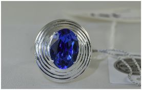 Swarovski 'Sapphire' Crystal Solitaire Ring, an oval cut sapphire colour Swarovski crystal,
