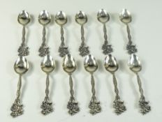 Swedish - Fine Set of 12 Flower head Silver Teaspoons with Reeded Stems.