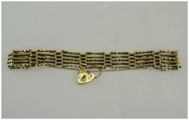 9ct Gold Gate Bracelet Heart Padlock And Safety Chain, Fully Hallmarked, Weight 13.