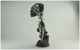 Modern Cast Figural Bronze Depicting A Semi Clad Maiden With Robe,