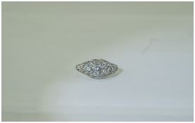 White Gold Diamond Cluster Ring Set With Three Old Round Cut Diamonds,