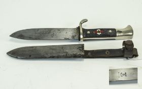 German Third Reich Hitler Youth Knife, the steel blade etched "Blut und Ehre!", marked Ges.