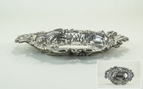 Fine Victorian Ornate Silver Shallow Bon-Bon Dish with Pierced and Openwork Borders.