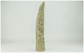 Oriental Sculpture In Resin, Moulded In The Form Of A Tusk, Moulded Animal And Floral Decoration,