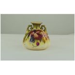 Royal Worcester Squat 'Blackberries and Blossom' Vase, hand painted and signed by Kitty Blake,