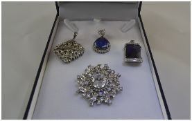 A Good Collection of Silver and Crystal Set Pendants ( 4 ) In Total.