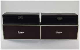 Stratton Deluxe- Black Leather Watch Cases / Boxes ( 2 ) In Total, with Fitted Leather Interior,