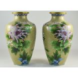 Mid 20th Century Chinese Pair of Cloisonne Vases with Butterfly's and Floral Decoration to Body's.