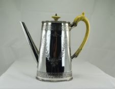 Victorian Tall and Impressive Silver Coffee Pot with Bright cut Engraved Floral Decoration to Body