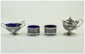 Pair Of Pierced Silver Salts, Of Oval Form,