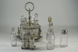 Lee & Wigfull Sheffield 6 Piece Glass Cruet Set And Stand Circular shape With Gallery Raised On