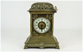 French - Early 20th Century Impressive and Decorative Brass Cased Mantel Clock with 8 Day Movement
