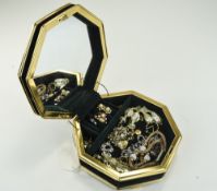 Jewellery Box Containing A Mixed Lot Of Costume Jewellery Earrings, Chains, Brooch,