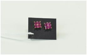Ruby Square Stud Earrings, 2cts of rubies of good colour, closely set in squares,