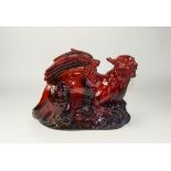 Royal Doulton Flambe Dragon, classic glossy rich red glaze with black markings,