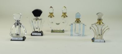 Collection Of Five Art Deco Style Glass Scent Bottles, Geometric Stepped Designs,