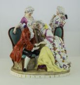 A Fine Late 19th Century German Porcelain Group Figure of a Courting Couple / Seated with a Further