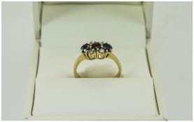 18ct Gold Set Sapphire and Diamond Ring, The Three Sapphires Interspaced by Diamonds.