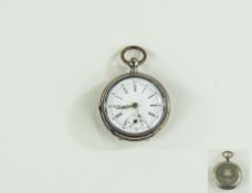 Swedish Antique Small Ornate Key wind Silver Cased Fob Watch, Marked 800 Silver,