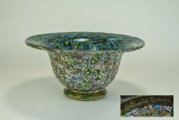 Alberto Dona For Murano Italy Large Millefiori Cased Art Glass Footed Bowl, With Flared Rim,