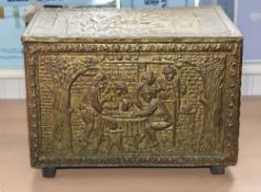 Small Brass Chest. Raised Decoration and