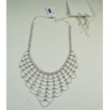 White Crystal Scalloped Bib Necklace and