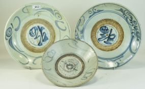 Three Antique Chinese Blue And White Sha