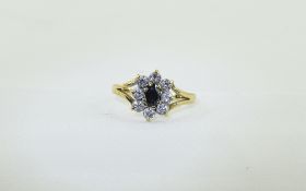 Ladies 9ct Gold Set Diamond & Sapphire Cluster Ring,