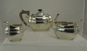 Edwardian 3 Piece Silver Tea Service with Ribbed Body and Ball Feet. Hallmark Birmingham 1902.