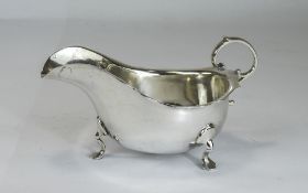 George V, Heavy Gauge Silver Gravy Boat, Raised On Three Splayed Feet, Hallmark Chester 1917,