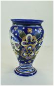 Carlton Ware Hand Craft Vase ' Floribunda ' Pattern, Stylised Flowers on Blue and White Ground.