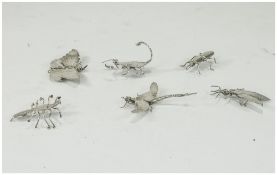 A Collection of Vintage Life Size European Silver Bug Brooches ( 6 ) In Total.