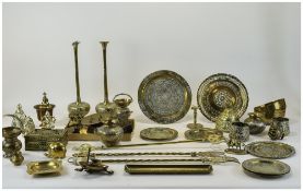 Collection Of Brass Ware, Comprising Bowls, Ornaments, Middle Eastern Plates,