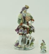 Chelsea - Fine Hand Painted Porcelain Figure ' Male Figure with Bagpipe and Dog ' In a Sitting