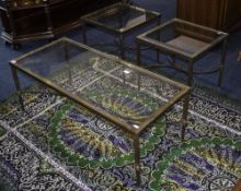 Set Of 3 Metal Framed Coffee Tables 2 Square, 1 Rectangular,